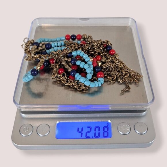 (2/$20) Dangling Red & Blue Seed Bead Necklace - Picture 5 of 5